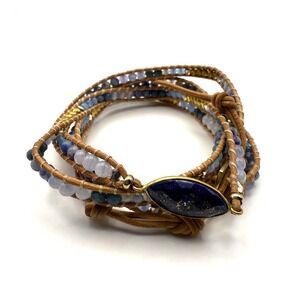 Nakamol Leather Wrap Bracelet with Beads – Boho Designer Statement Jewelry